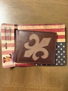 Men’s Brown Genuine Leather Trifold  Wallet with Fleur Design - YL